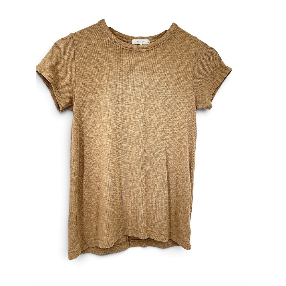 Rag & Bone New York Womens Camel Brown Heathered Short Sleeve Crew Neck Tee S